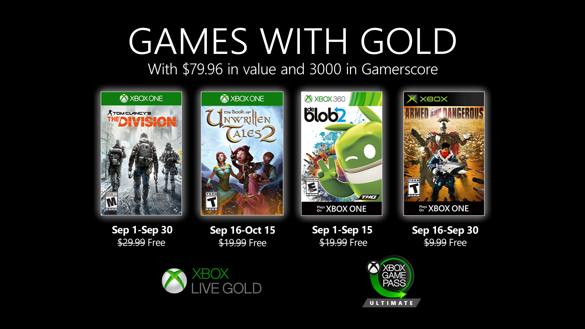 Představeny hry měsíce září pro Xbox Live Gold (2020)