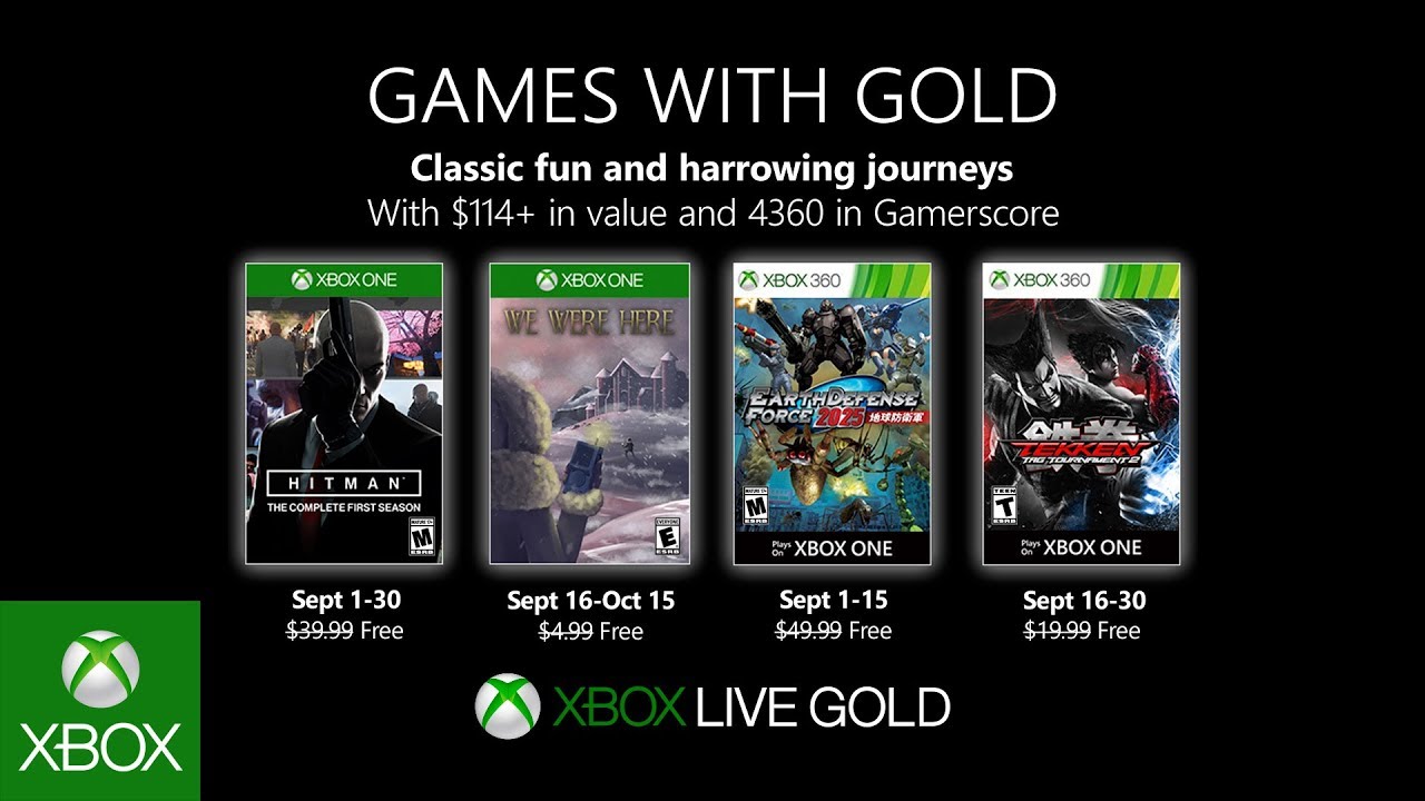 Oznámeny hry pro Xbox Live Gold na měsíc září