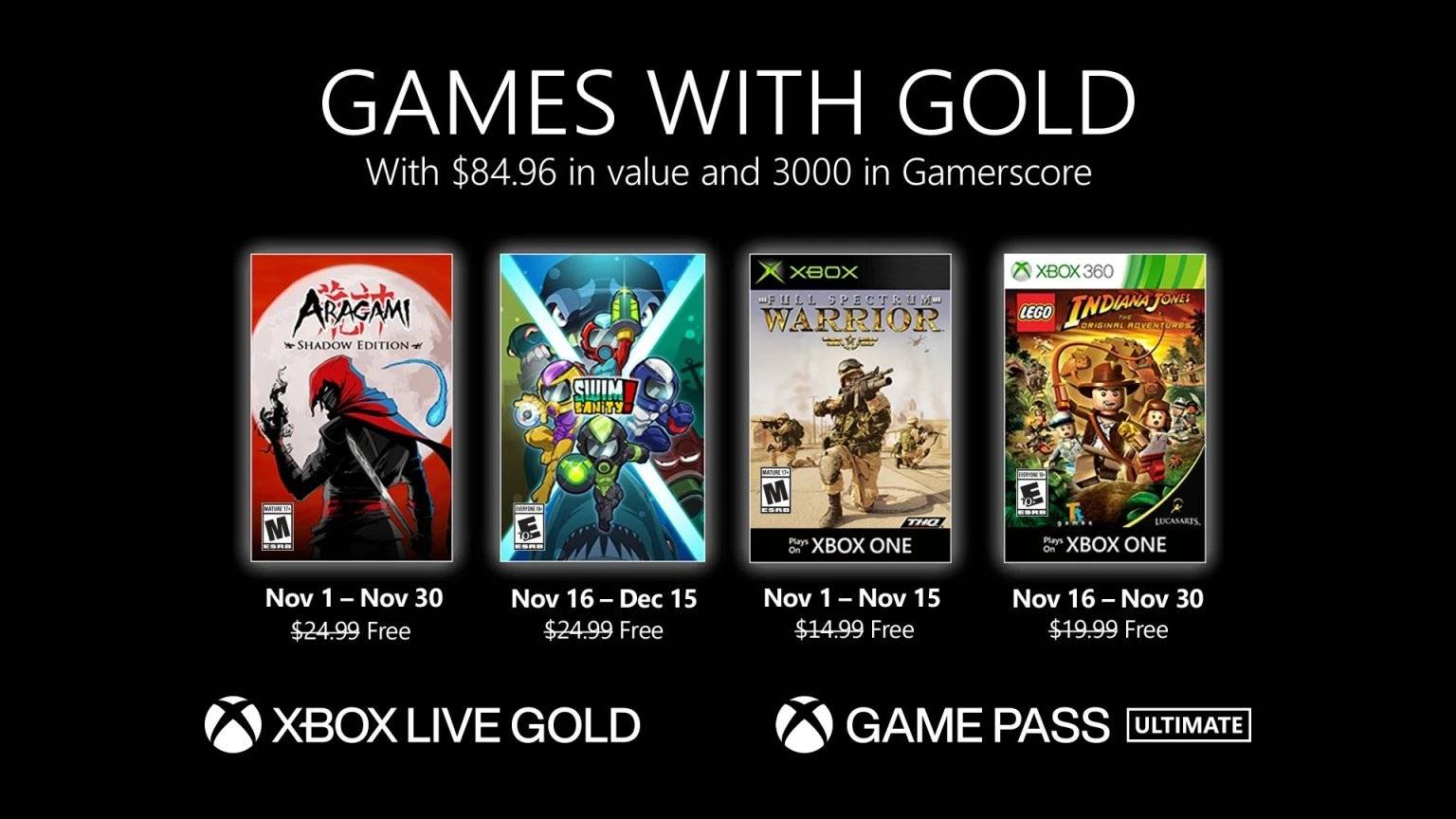 Microsoft oznámil hry v programu Games with Gold pro listopad